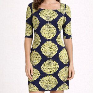 Lilly Pulitzer Womens Dress 0 Silk Knit Newport Navy Blue Green Resort Medallion